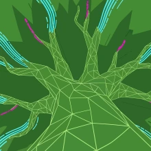 Network Visualization Interconnected Data Flow Around Geometric Tree